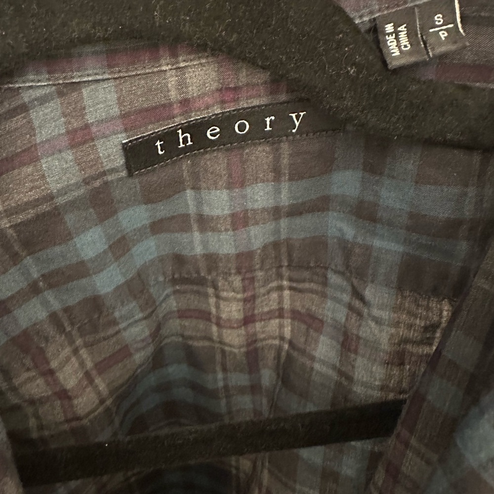 Theory Men’s Plaid Button-Up Shirt - Size S, Gently Used